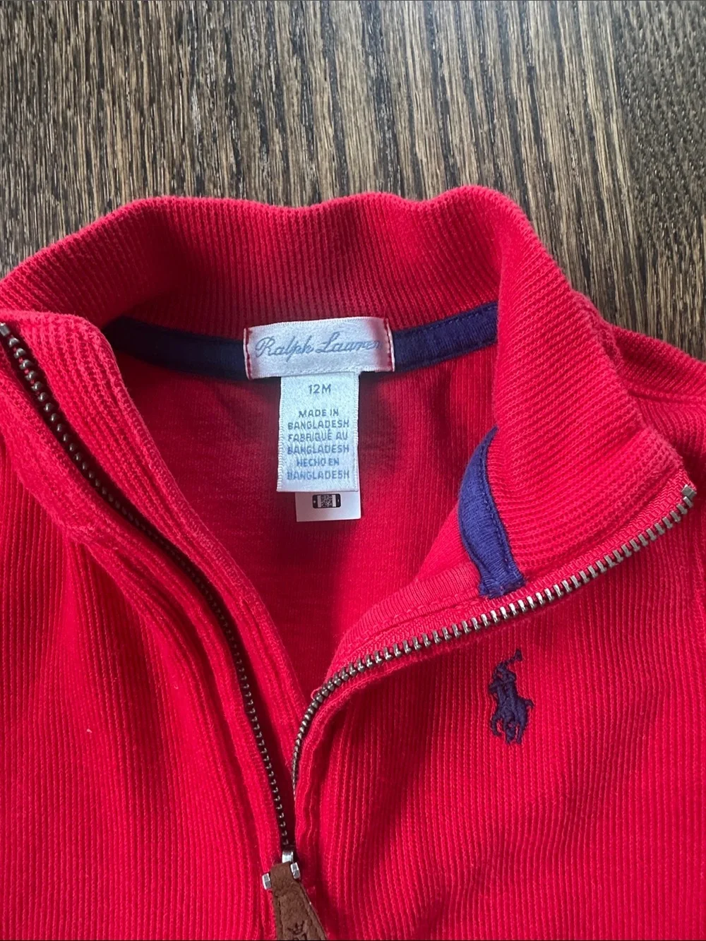 Ralph Lauren Bright Red Half-Zip Kids Sweatshirt with Navy Pony 12M